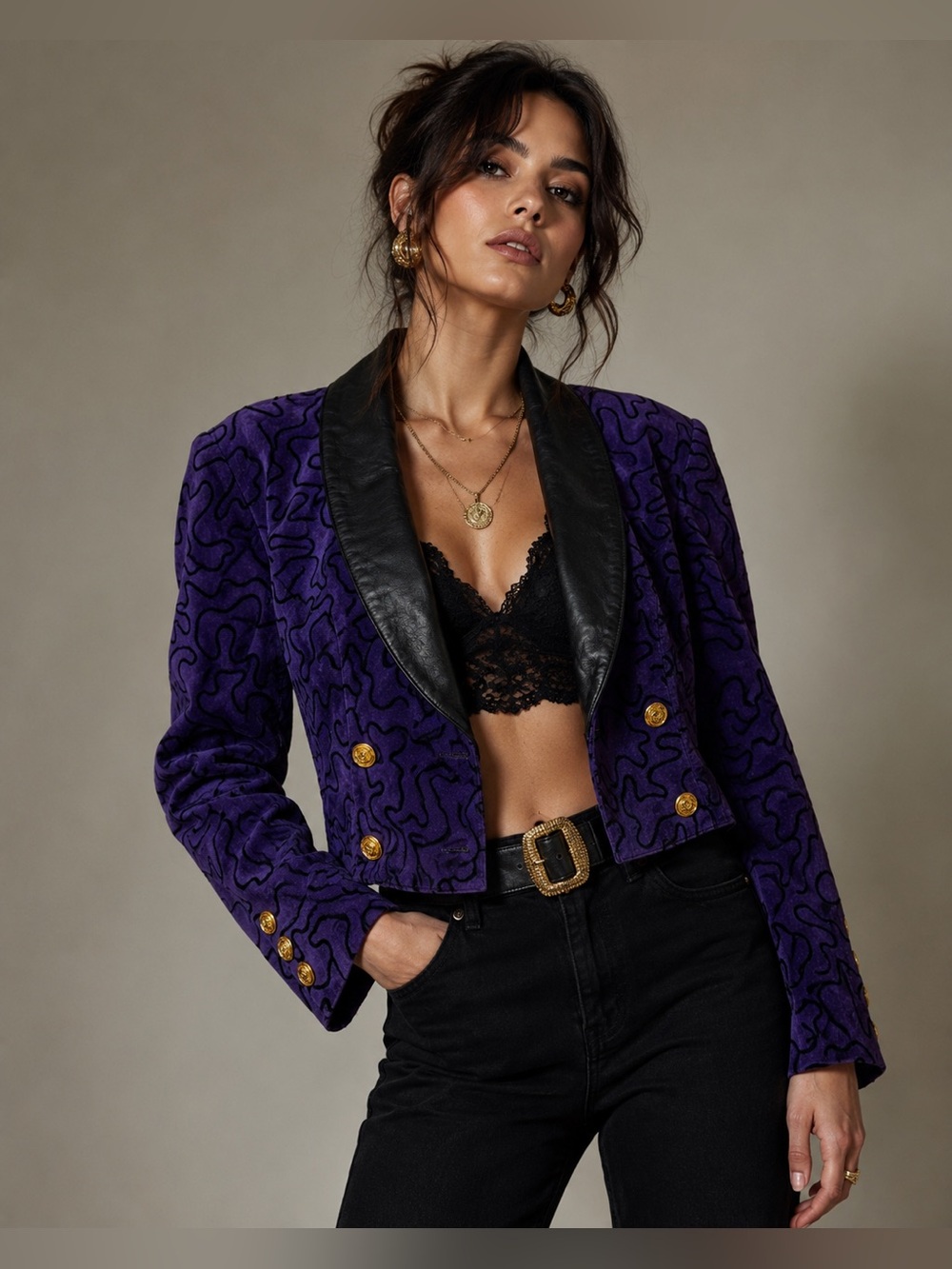 Rare Michael Hoban North Beach Purple Suede Leather Peplum Jacket 9/10 80s